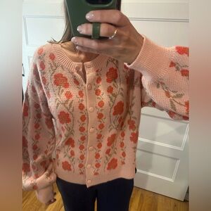 Boutique easel Pink Floral Button-Front Cardigan Sweater
